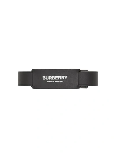 Shop Burberry Logo Print Leather Bracelet In Black