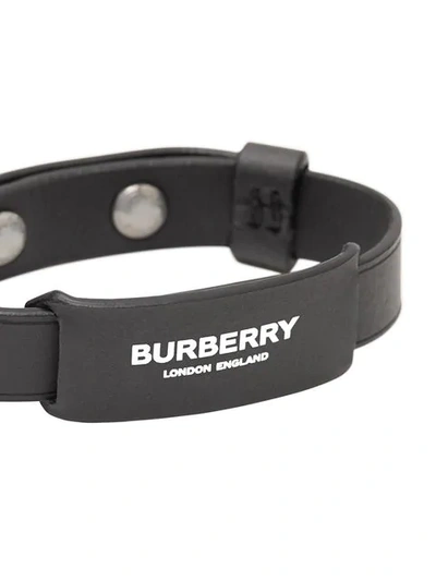 Shop Burberry Logo Print Leather Bracelet In Black