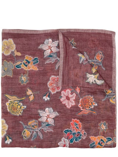 Shop Etro Floral Embroidered Scarf In Red