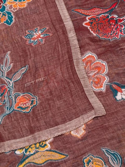 Shop Etro Floral Embroidered Scarf In Red