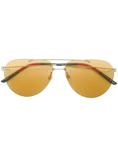 Shop Gucci Aviator Frame Sunglasses In 005