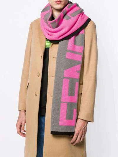 Shop Fendi Logo Knit Scarf In Pink