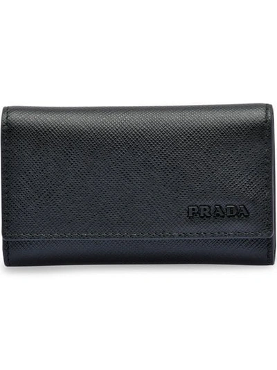 Shop Prada Saffiano Leather Keychain With Hooks In Black