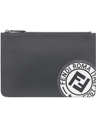 Shop Fendi Logo Stamp Zipped Wallet In Grey