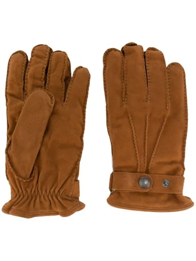 Shop Lardini Snap Button Gloves In Brown