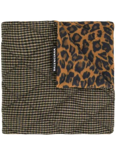 BALENCIAGA HOUNDSTOOTH AND LEOPARD PRINT SCARF - 棕色