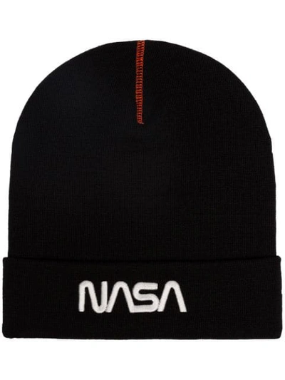 HERON PRESTON BLACK WOOL KNIT NASA EMBROIDERY HAT - 黑色