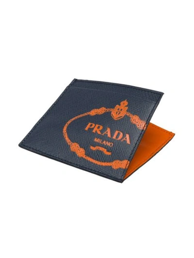 Shop Prada Saffiano Logo Cardholder In Blue