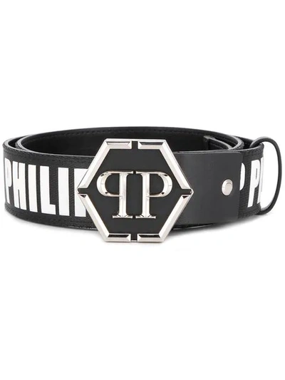 Shop Philipp Plein Black Logo Belt