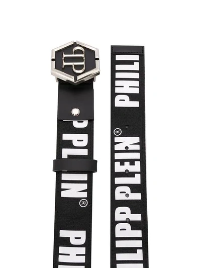 Shop Philipp Plein Black Logo Belt