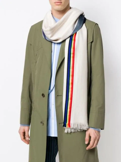 Shop Loewe Stripe Detail Scarf In Neutrals