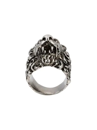 Shop Gucci Lion Head Ring - Metallic