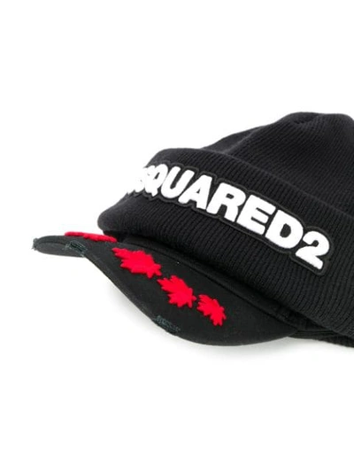 Shop Dsquared2 Brimmed Embroidered Beanie In Black