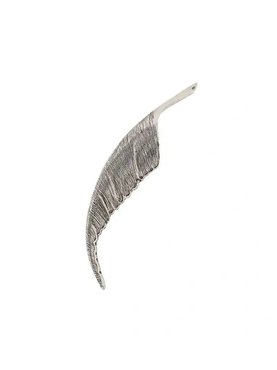 Shop Saint Laurent Feather Brooch In Silver