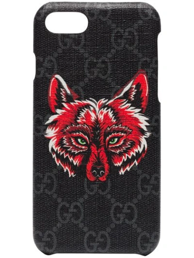 Shop Gucci Iphone 8 Wolf Motif Phone Case In Black