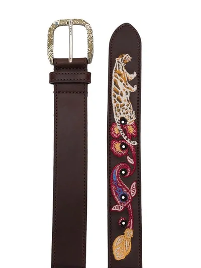 Shop Etro Embroidered Belt - Brown