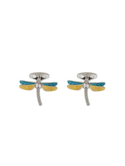 Shop Etro Dragonfly Cufflinks In Yellow