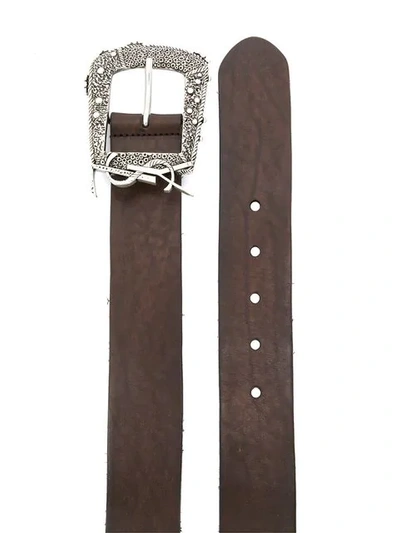 Shop Saint Laurent Decorative Buckle Logo Belt In Brown