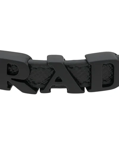 Shop Prada Saffiano Leather Logo Bracelet - Black