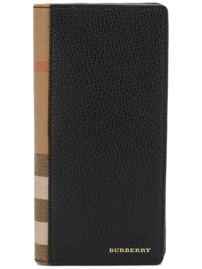 Shop Burberry House Check And Grainy Leather Continental Wallet - Black
