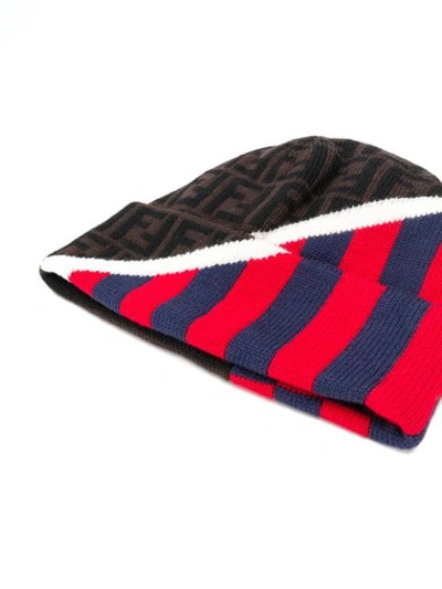 Shop Fendi Ff Logo And Stripes Beanie In Red