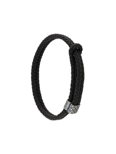 Shop Bottega Veneta Woven Bracelet In Black