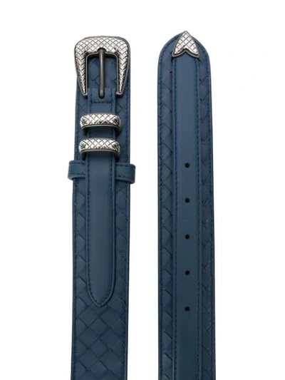 Shop Bottega Veneta Denim Intrecciato Nappa Belt  In Blue