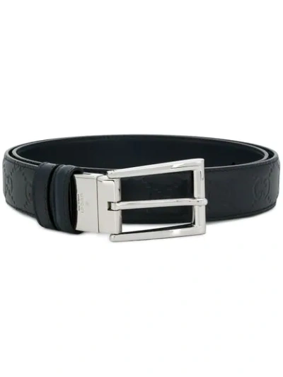 Shop Gucci Embossed Logo Belt In Blue