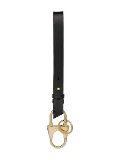 Shop Prada Leather Strap Keychain In Black