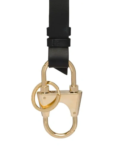 Shop Prada Leather Strap Keychain In Black