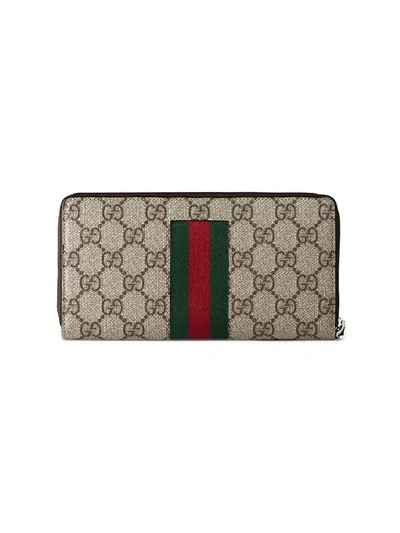 Shop Gucci Beige Web Gg Supreme Zip Around Wallet In Neutrals