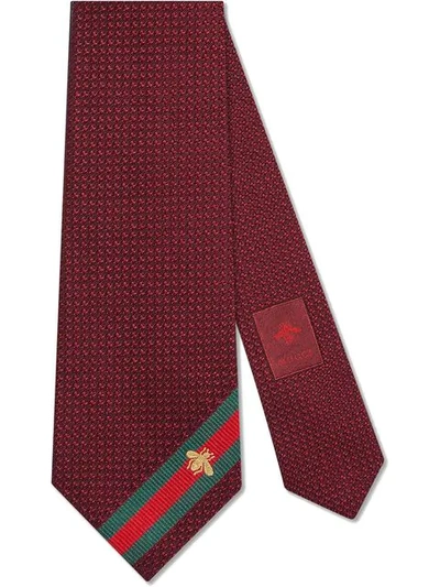 Shop Gucci Silk Tie With Bee Web In Red