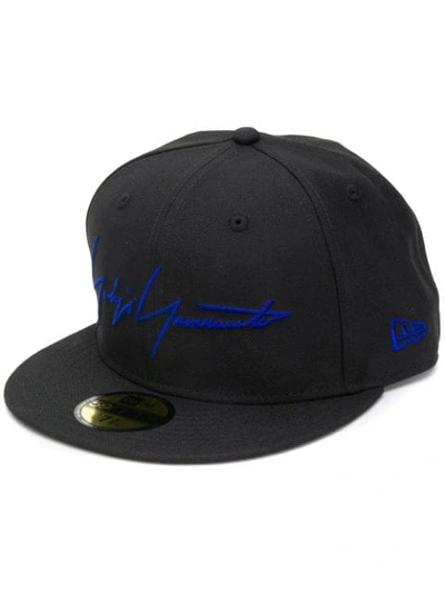 Shop Yohji Yamamoto Embroidered Logo Hat In Black