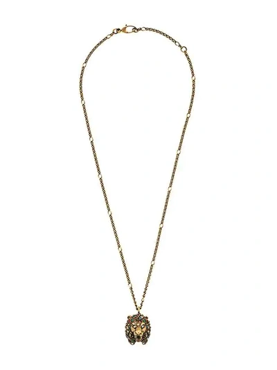 Shop Gucci Lion Head Necklace In Gold