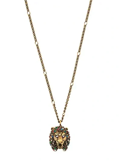 Shop Gucci Lion Head Necklace In Gold