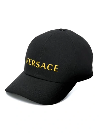 VERSACE LOGO EMBROIDERED CAP - 黑色