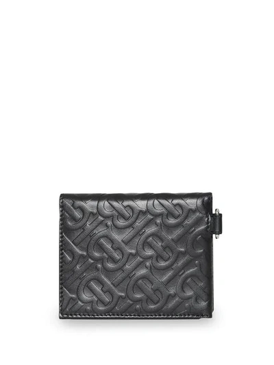 Shop Burberry Monogram Embossed Leather Trifold Wallet In Black