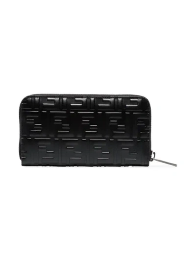 Shop Fendi Black Logo Zip Leather Wallet  In F0saj Black