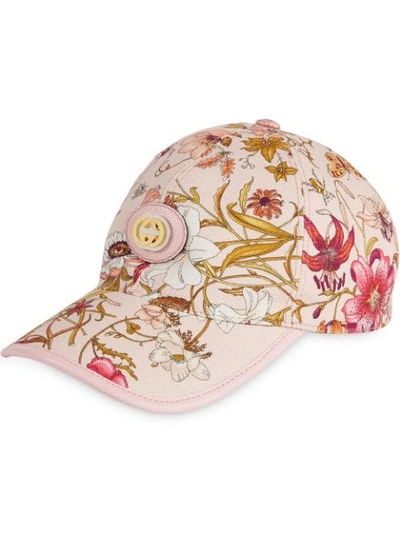 Shop Gucci Logo Floral Baseball Cap  In 5972 Rosa