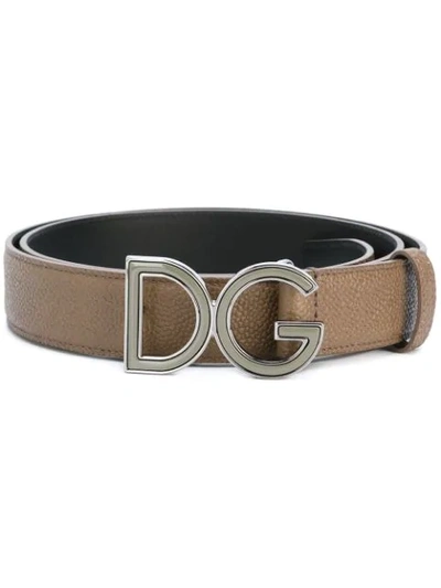 Shop Dolce & Gabbana Logo Plaque Belt In Grey