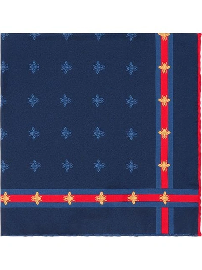 Shop Gucci Bee Pattern Silk Pocket Square In Blue
