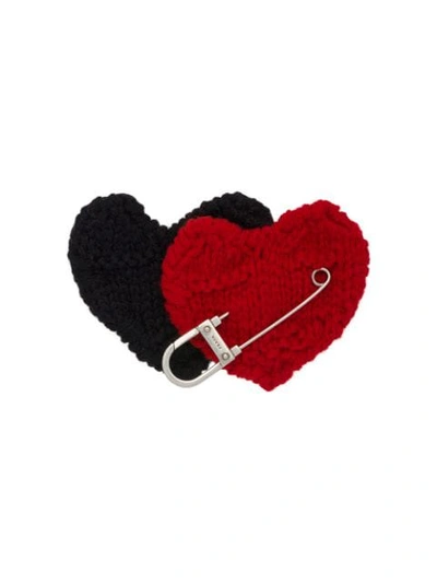 Shop Prada Safety Pin Hearts Brooch In Black