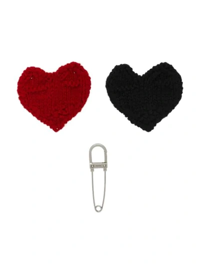 Shop Prada Safety Pin Hearts Brooch In Black