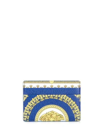 VERSACE GOLD BAROCCO PRINT CARD CASE - 蓝色