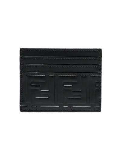 Shop Fendi Ff Motif Embossed Leather Cardholder In Black