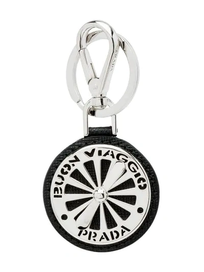 Shop Prada Saffiano Leather Keychain In Black