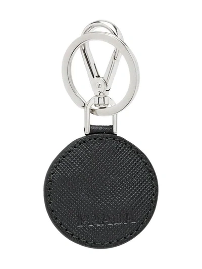 Shop Prada Saffiano Leather Keychain In Black