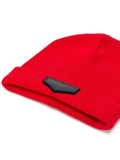 Shop Givenchy Logo Plaque Beanie In Red