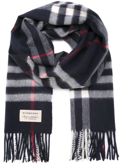 Shop Burberry The Classic Check Cashmere Scarf In Blue