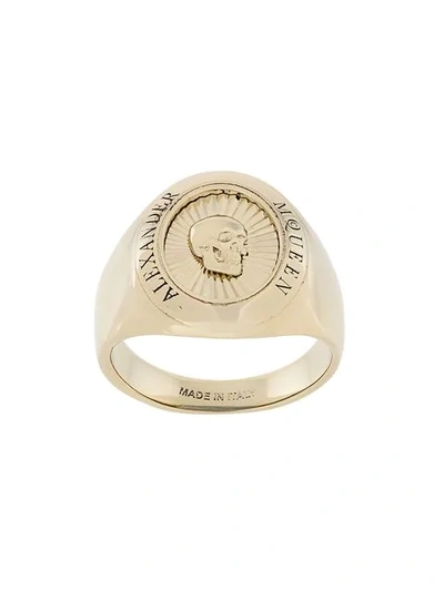 Shop Alexander Mcqueen Skull Signet Ring In 0953 Oro